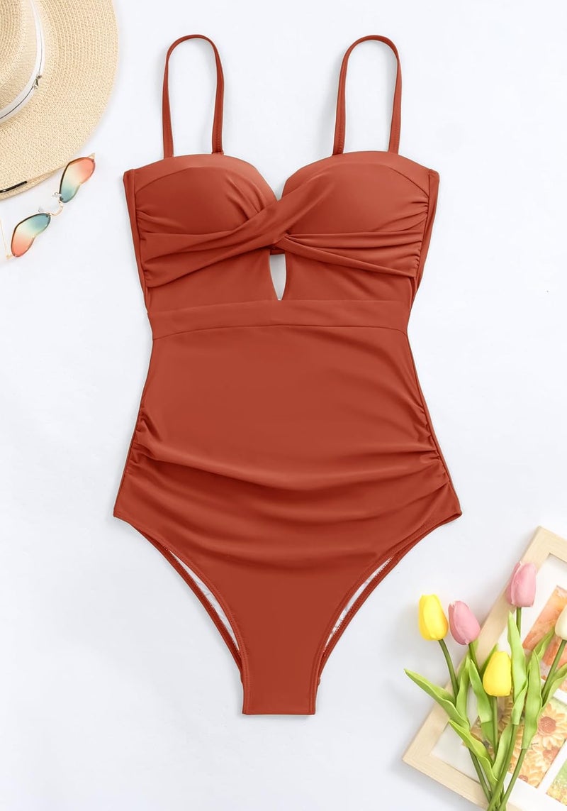 Eomenie Women's Push Up Wrap Tummy Control One Piece Swimsuit Bandeau Bathing Suit - Image 5