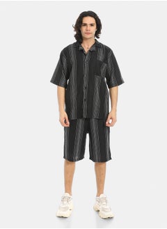 Red Circle Striped Buttons Closure Shirt and Shorts Set  - Image 1