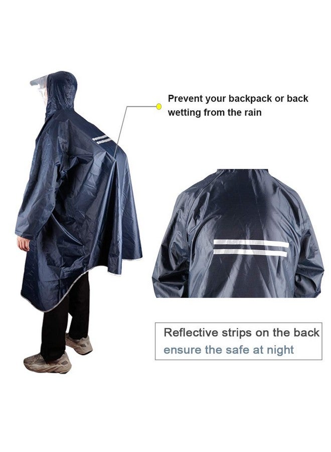 KRATARC Outdoor Rain Poncho Reflective Waterproof Raincoat Camping Hiking Cycling With Hood For Men Women Adult (Navy Blue) - Image 5