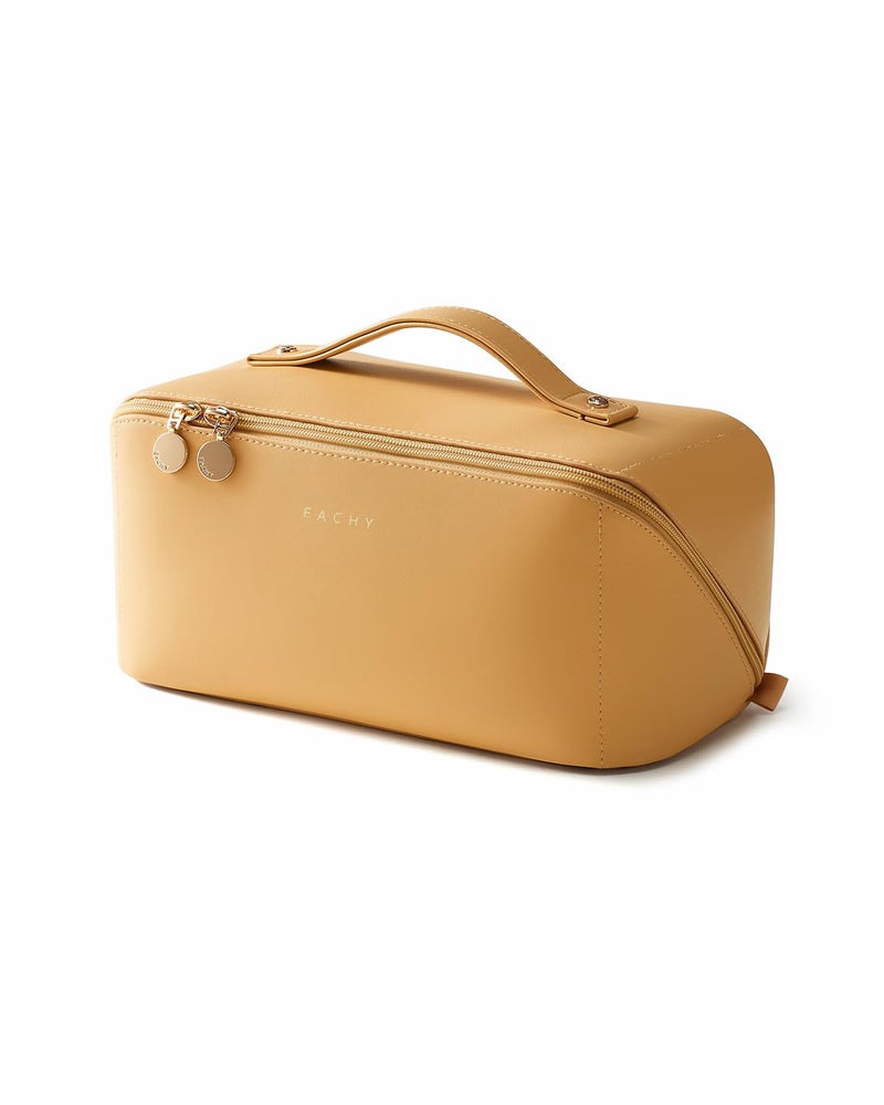 EACHY Travel Makeup Bag,Large Capacity Cosmetic Bags for Women,Portable Pouch Open Flat Toiletry Bag Make up Organizer with Divider and Handle - Image 1