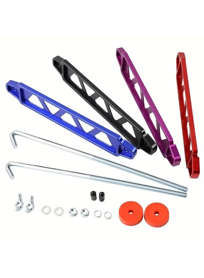 Universal Red Aluminum Alloy Car Battery Holder Strap With J Bolts Bracket - Image 1