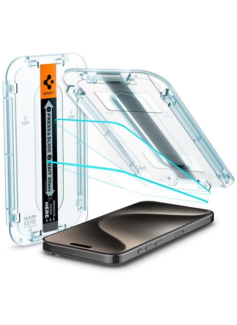 Spigen GLAStR EZ FIT 1 Pack Designed for Apple iPhone 15 Pro Max Screen Protector (2023) Premium Tempered Glass - Anti Reflection Anti Bubbles 9H Hardness 0.33 mm Rounded Edges Easy Installation
