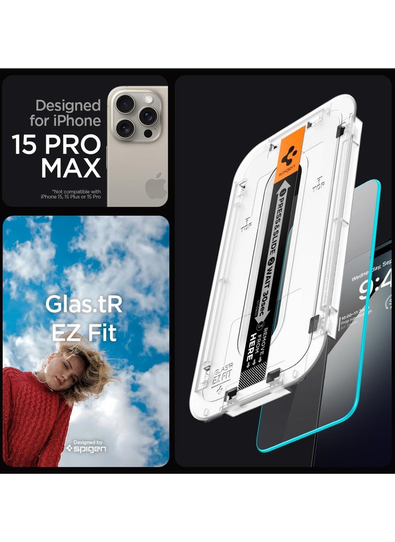 Generic - Spigen GLAStR EZ FIT 1 Pack Designed for Apple iPhone 15 Pro Max Screen Protector (2023) Premium Tempered Glass - Anti Reflection Anti Bubbles 9H Hardness 0.33 mm Rounded Edges Easy Installation - Image 1