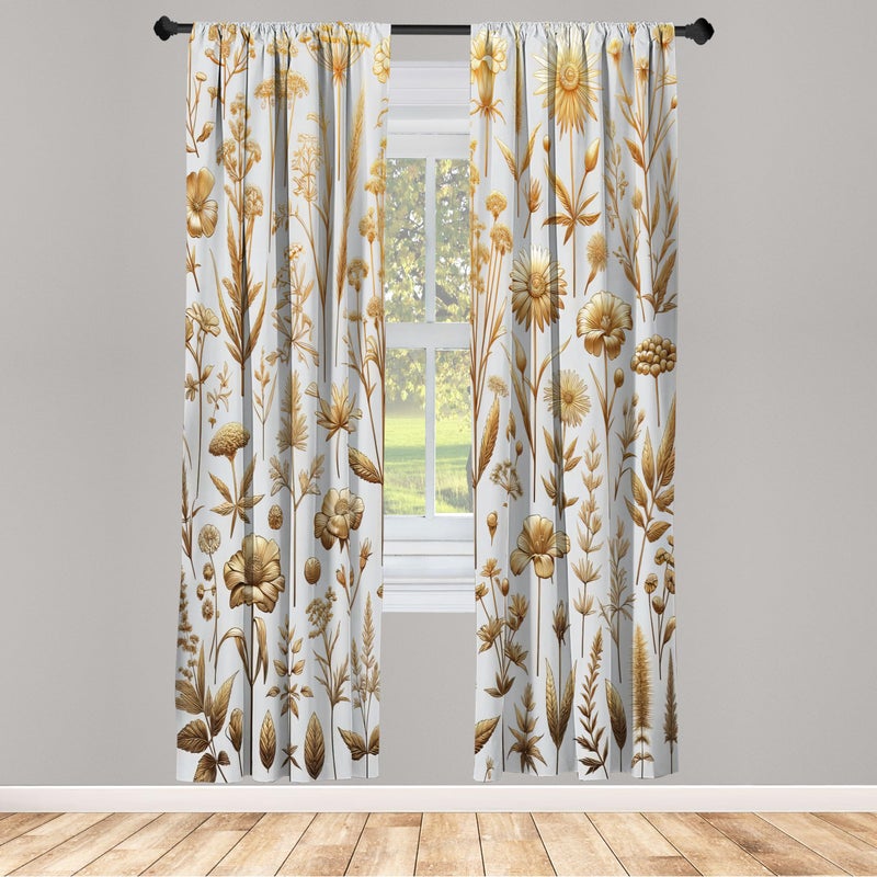 Ambesonne Vintage Window Curtains Pack of 2  Composition of Nostalgic Tone Wildflowers and Leaves Medieval Art Witchy  Lightweight Set & Rod Pocket  4 Panels of - 28"" x 95""  Dark Khaki Pale Grey - Image 3