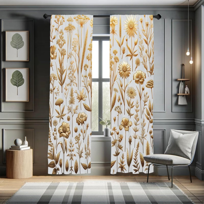 Ambesonne Vintage Window Curtains Pack of 2  Composition of Nostalgic Tone Wildflowers and Leaves Medieval Art Witchy  Lightweight Set & Rod Pocket  4 Panels of - 28"" x 95""  Dark Khaki Pale Grey - Image 2