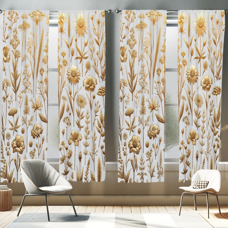 Ambesonne Vintage Window Curtains Pack of 2  Composition of Nostalgic Tone Wildflowers and Leaves Medieval Art Witchy  Lightweight Set & Rod Pocket  4 Panels of - 28"" x 95""  Dark Khaki Pale Grey - Image 1