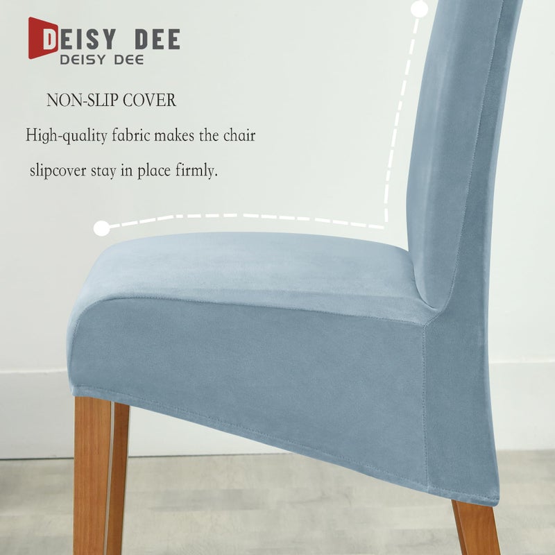 Deisy Dee Stretch XL/Oversized Extra Large Velvet Dining Room Chair Covers for Kitchen Diningï¼ŒRemovable Washable Chair Protectors Slipcovers (Babyblue, 2) - Image 4