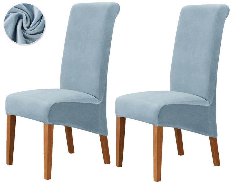 Deisy Dee Stretch XL/Oversized Extra Large Velvet Dining Room Chair Covers for Kitchen Diningï¼ŒRemovable Washable Chair Protectors Slipcovers (Babyblue, 2) - Image 1
