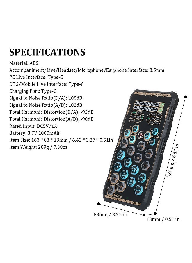 Live Sound Card Handheld Outdoor Portable DSP Sound Card Effect Device Audio Mixer Voice Changer Audio Card Sound Changer for Mobile Phone and Computer Singing Live-streaming