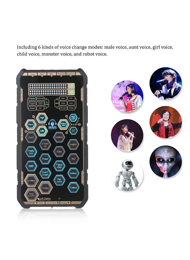 Live Sound Card Handheld Outdoor Portable DSP Sound Card Effect Device Audio Mixer Voice Changer Audio Card Sound Changer for Mobile Phone and Computer Singing Live-streaming