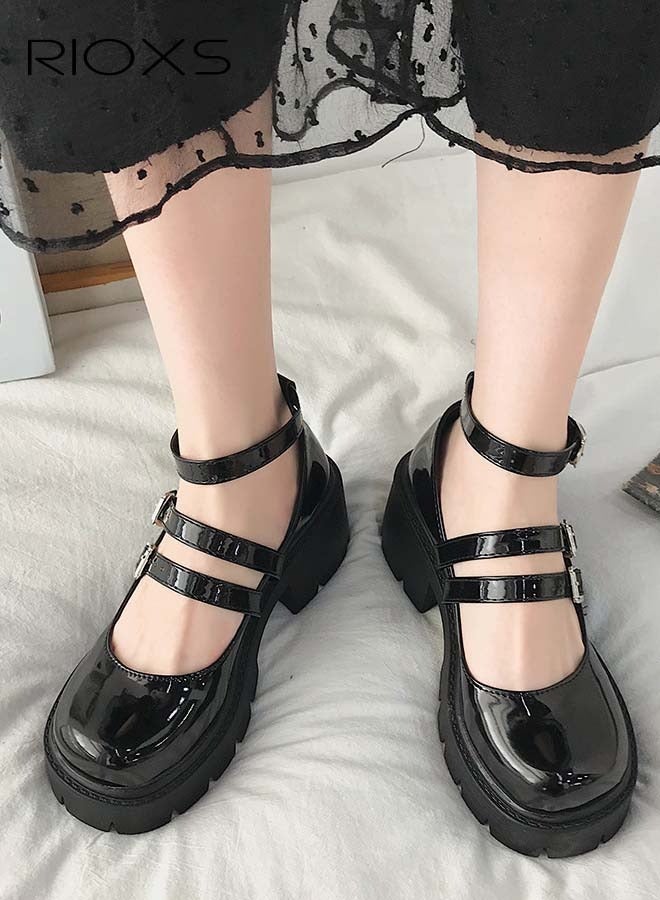 RIOXS Women's Pumps Block Heels, Square Toe Mary Jane Shoes With 2.2" High Heel, Low Chunky Heel Shoes, Elegant Dress Shoes For Work Wedding Party, Comfy Casual Slip-ons, Laides Trendy Chunky Heels - Image 2