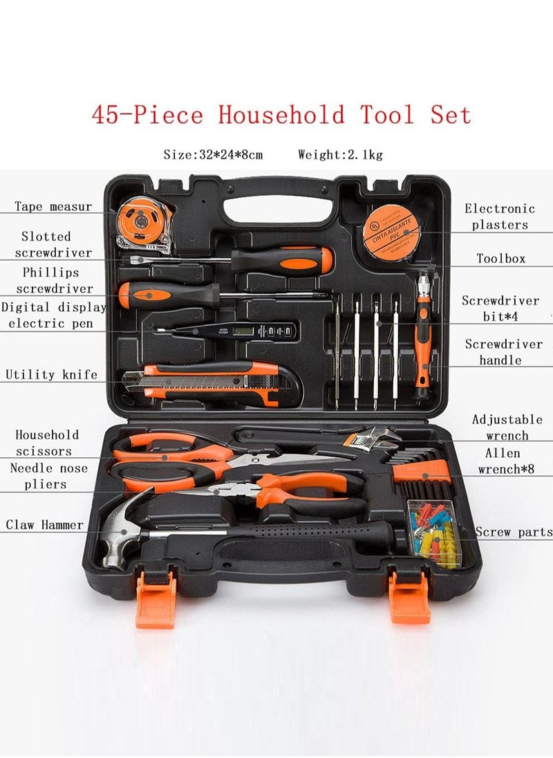 LOOPITYS 45-piece Household Hand Tool Kit, Essential Household Hand Tool Kit, Plastic Tool Box with Storage Space, Hardware Hand Tool Kit, Household Combination Tool Kit, Repair Tool Kit  - Image 2