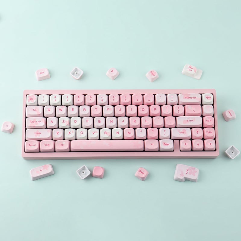 Tsungup MOA Keycaps-Pink Sakura,129 Keys Cute PBT Custom Cherry Blossom Keycaps 100 Percent,Dye Sub Key Caps Keyboard Keycap Set for MX Switches Mechanical Keyboard(only keycap) - Image 2