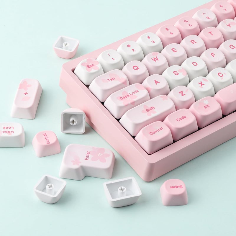 Tsungup MOA Keycaps-Pink Sakura,129 Keys Cute PBT Custom Cherry Blossom Keycaps 100 Percent,Dye Sub Key Caps Keyboard Keycap Set for MX Switches Mechanical Keyboard(only keycap) - Image 4