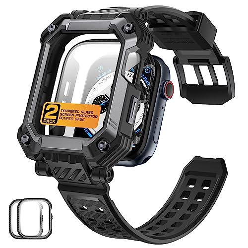 SUPCASE for Apple Watch 9 45mm Band with Case Unicorn Beetle Pro Builtin Tempered Glass Screen Protector Rugged Protective Men Cover with Adjustable Strap Band for iWatch 987 45mm Black - Image 1