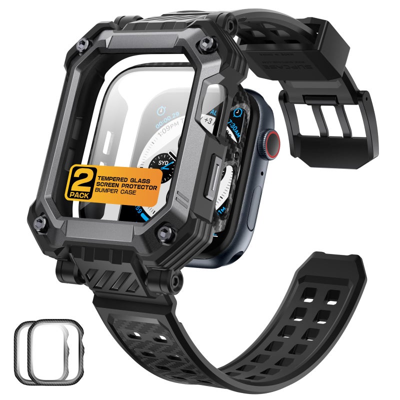 SUPCASE for Apple Watch 9 45mm Band with Case Unicorn Beetle Pro Builtin Tempered Glass Screen Protector Rugged Protective Men Cover with Adjustable Strap Band for iWatch 987 45mm Black - Image 2