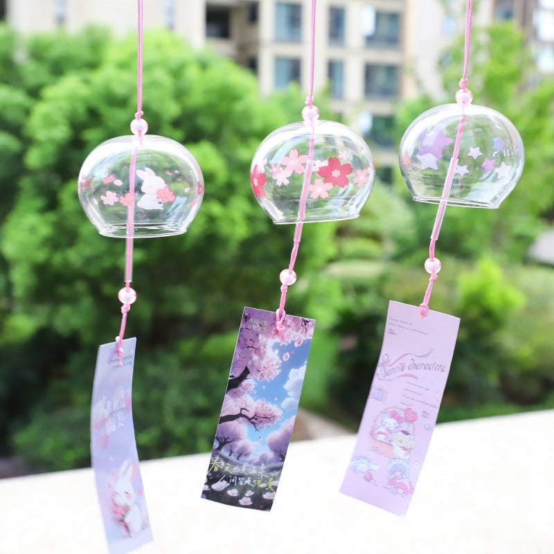 Japanese-Style Cute Cherry Blossom Glass Wind Bell Home Door Hanging Decoration Creative Birthday Gift Car Pendant Decoration - Image 2