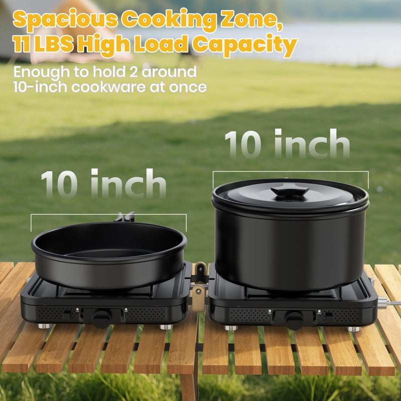 Qvamodo Camp Stove Propane, 2 Burner Folding Propane Camping Stove with Carrying Bag, Adjustable High Heat Burners & Piezo Push-Button Instant Ignition, Outdoor Tailgating, Backyard BBQ Camping Essentials - Image 4