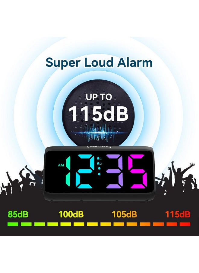 Netzu Loud Alarm Clock For Heavy Sleepers, Rgb Alarm Clocks For Bedrooms Seniors Kids, Plug In Digital Clock With 5 Dimmers, 2 Alarms, 4 Volumes And Snooze  - Image 3