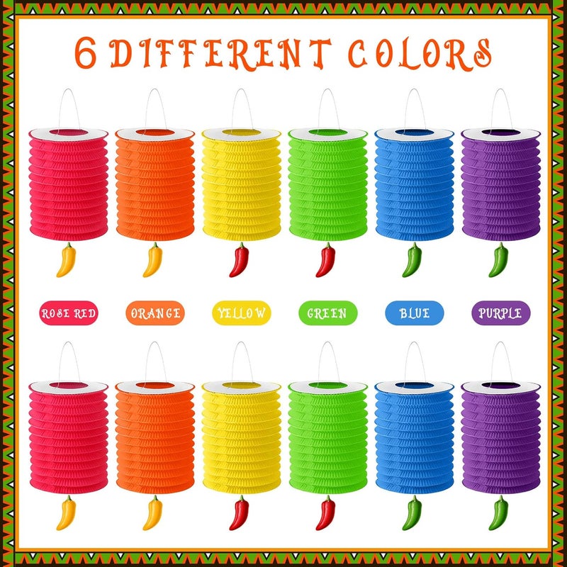 Sosation 12 Pcs Cinco de Mayo Fiesta Hanging Paper Lanterns and Sizzling Chili Peppers for Mexican Party Garland Decoration - Image 5