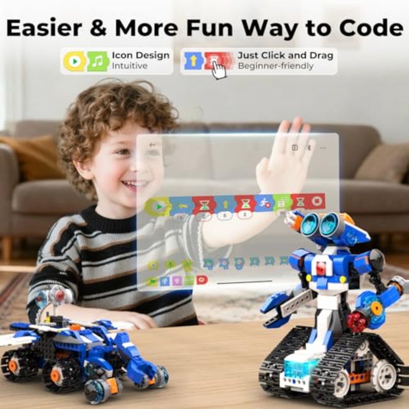 Robot J، ألعاب STEM للأعمار من 7 إلى 12 عامًا، روبوت الترميز لمجموعات البناء الروبوتية 6 في 1، ألعاب الأولاد القابلة للبرمجة، هدايا التعلم والتعليم للبنين والبنات 7+ عيد ميلاد عيد الميلاد - Image 2