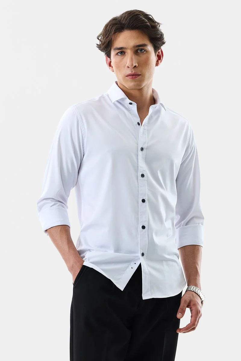 سنيتش White Solid Long Sleeve Slim Fit Shirt