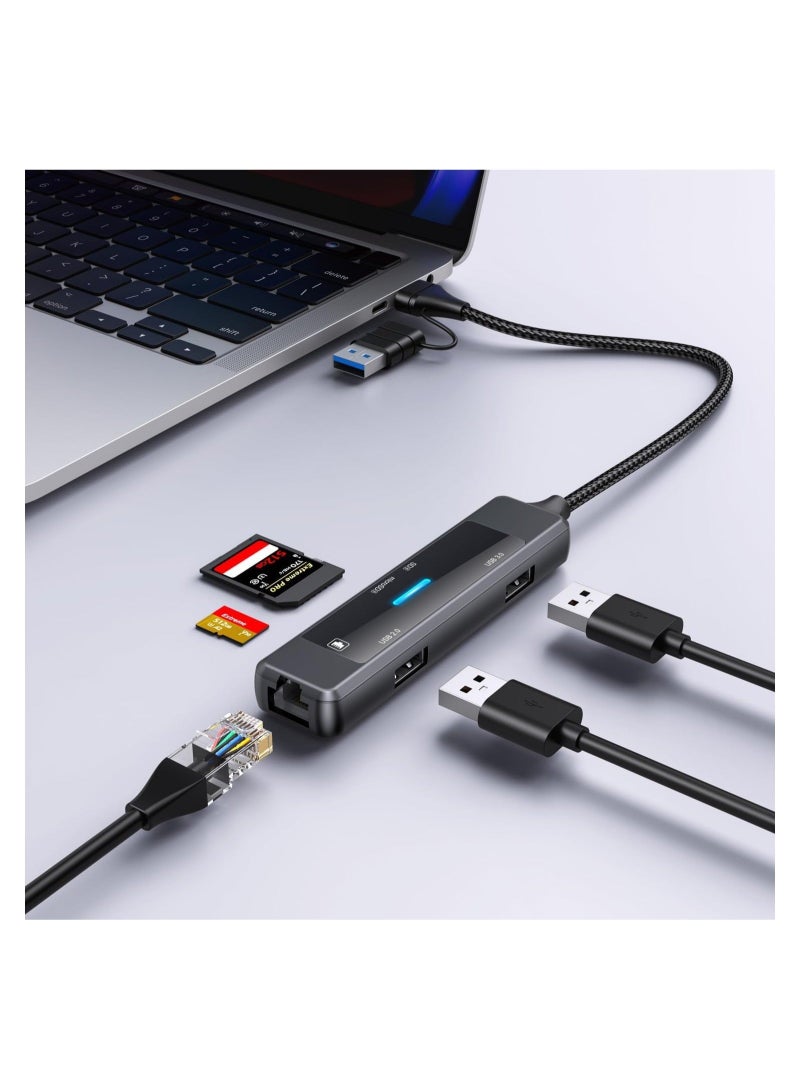 Captaintech USB C Hub Adapter Port, Multiport USB C Docking Station Dongle, 3.0 & 2.0 Card Reader Ethernet Type USB C Dock Splitter, for Laptop Mac MacBook Pro Air PC HP - Image 3