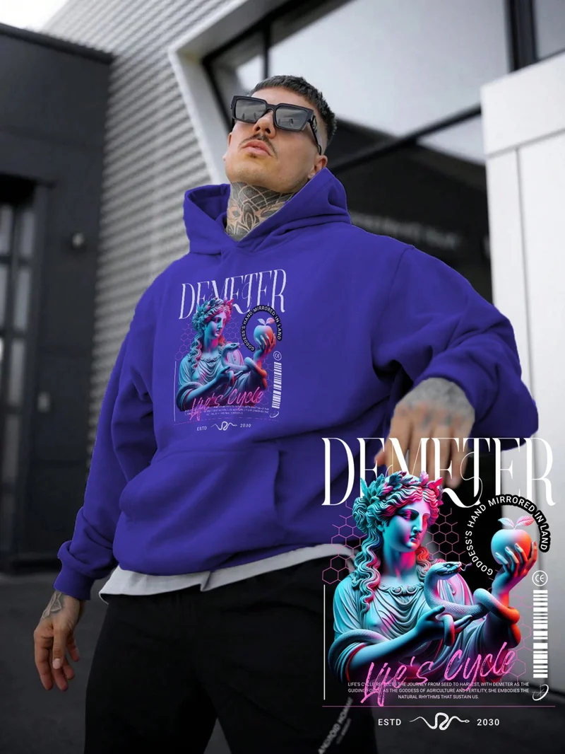دوغ فش Women, Men's Sweatshirt Oversize Demeter Greek Mythology Y2K Printed Thick Purple Lover Sweatshirt