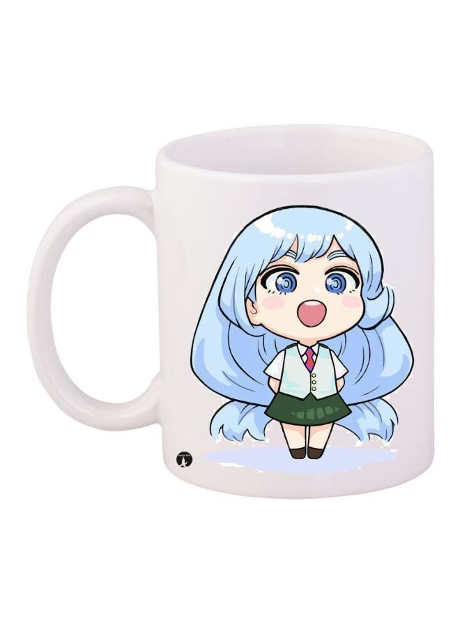 RYN Cartoon Printed Coffee Mug White/Blue/Green 11ounce