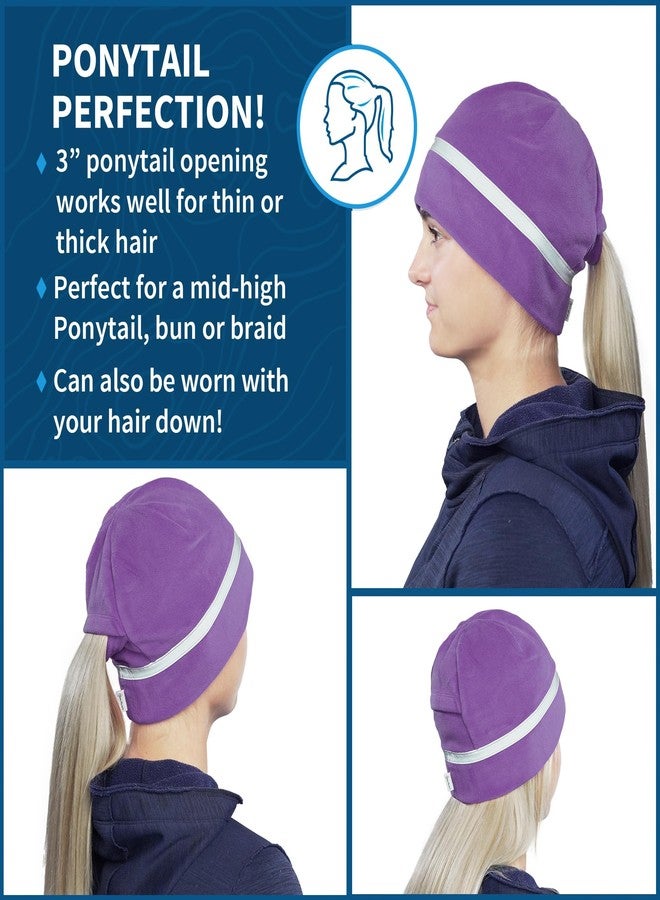 TrailHeads Ponytail Hat for Women - Fleece Winter Running Cap with Soft Foam Brim, Ripstop Front & Drop-Down Ear Warmers - Perfect for Outdoors Purple - Image 5