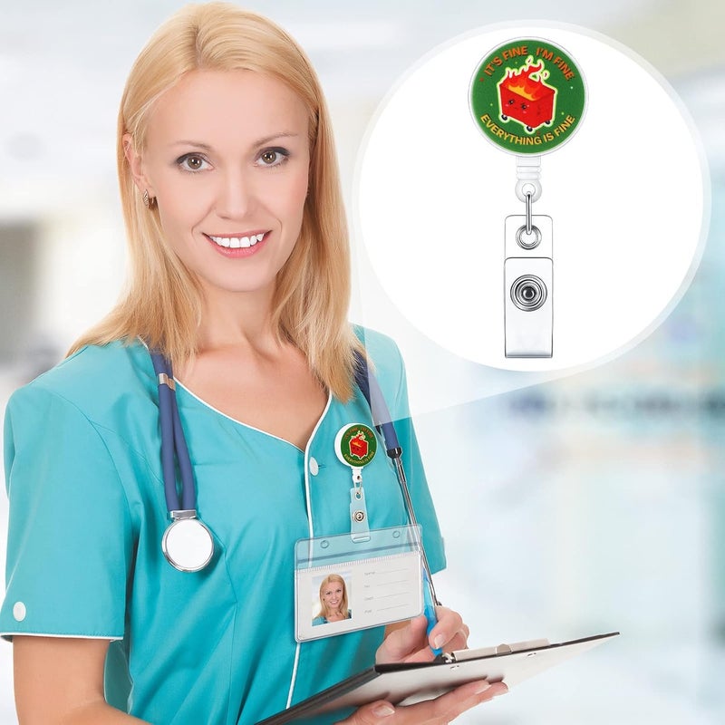 Woanger 5 Pack Dumpster Fire Badge Reels Retractable Dumpster Fire Detachable Lanyard Everything is Fine Funny Badge Reel for Nurse Nursing Doctor Teacher Medical Office Worker - Image 4