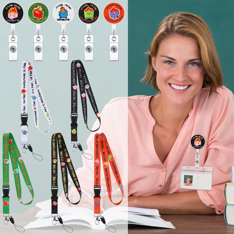 Woanger 5 Pack Dumpster Fire Badge Reels Retractable Dumpster Fire Detachable Lanyard Everything is Fine Funny Badge Reel for Nurse Nursing Doctor Teacher Medical Office Worker - Image 2