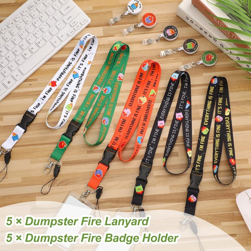 Woanger 5 Pack Dumpster Fire Badge Reels Retractable Dumpster Fire Detachable Lanyard Everything is Fine Funny Badge Reel for Nurse Nursing Doctor Teacher Medical Office Worker - Image 5