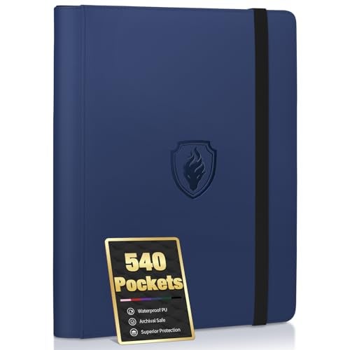 Fabmaker Premium 9 Pocket Card Binder for 540 Cards Fabmaker PU Cover Trading Card Binder Sturdy Card Collection Album Sleek Card Holder Folders for Game Cards Sports Cards Navy Blue - Image 1