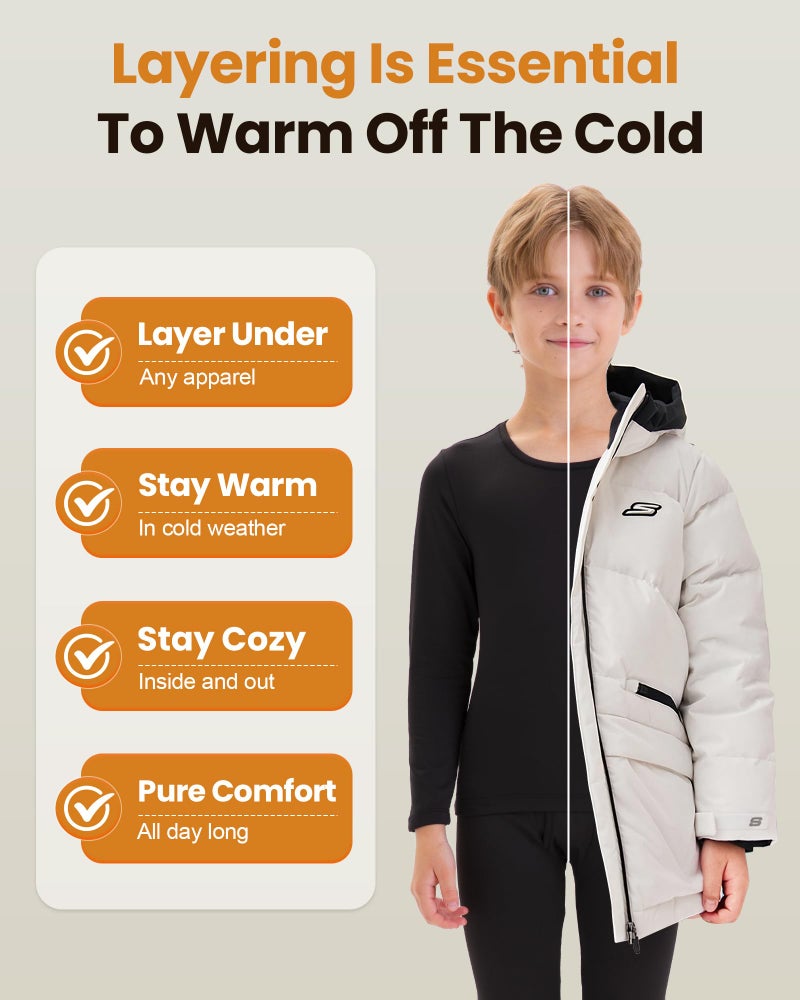 songcode Thermal Underwear for Kids Long Johns, Boys Thermal Underwear Set for Skiing, Base Layer Long Underwear Boy Winter Charcoal - Image 3