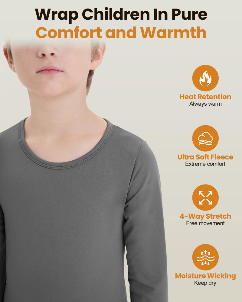 songcode Thermal Underwear for Kids Long Johns, Boys Thermal Underwear Set for Skiing, Base Layer Long Underwear Boy Winter Charcoal - Image 2