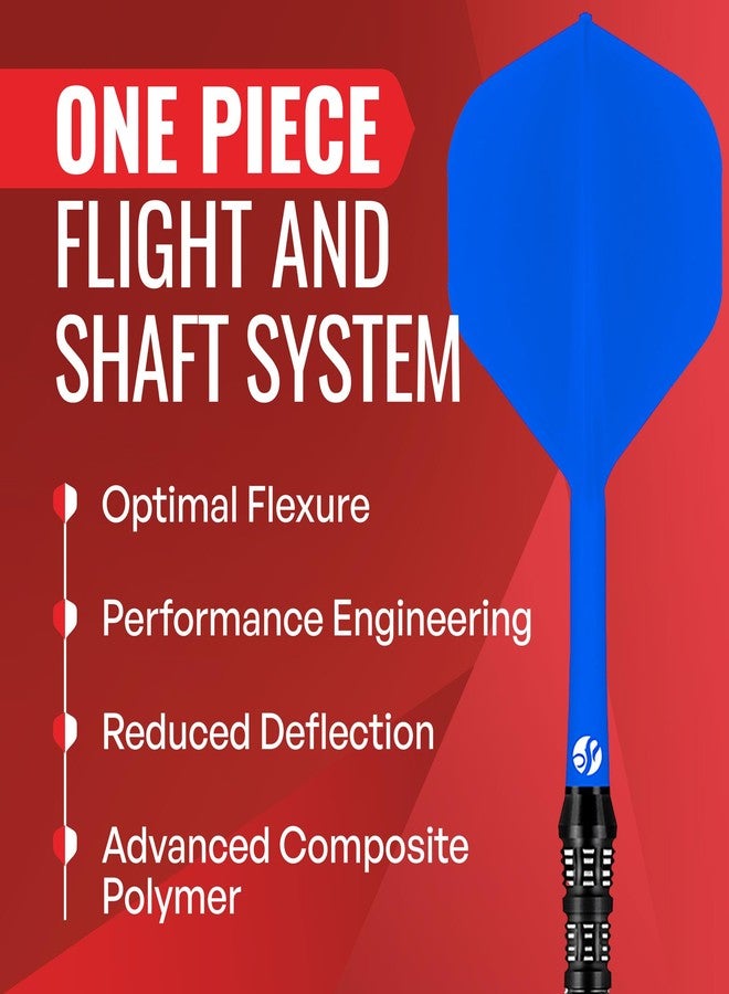 Shot! - Integrated Dart Flight & Shaft System | Reduced Deflections | 350 Micron Standard Shape | Carbon Reinforced | Dynamic Rotation | Polyester, Blue, Short - Image 2