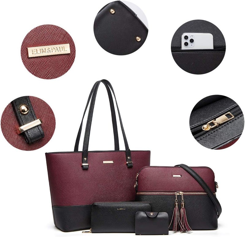 YTL Women Fashion Handbags Wallet Tote Bag Shoulder Bag Top Handle Satchel Purse Set 4pcs - Image 3