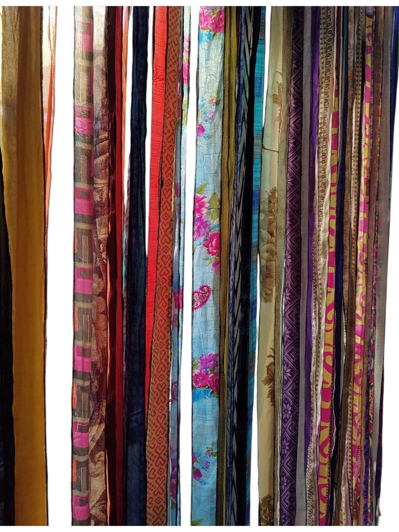 Mango Gifts Old Silk Sari Multicolor Ribbon Doorway Curtain Hippie Bohemian Room Divider Light-Filtering Boho Curtains Rod Pocket Window Drape for Livingroom Bedroom 85 x 45 Inch - Image 4