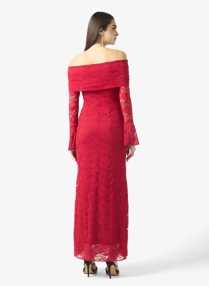 Ginger Off Shoulder Lace Bodycon Fishtail Dress