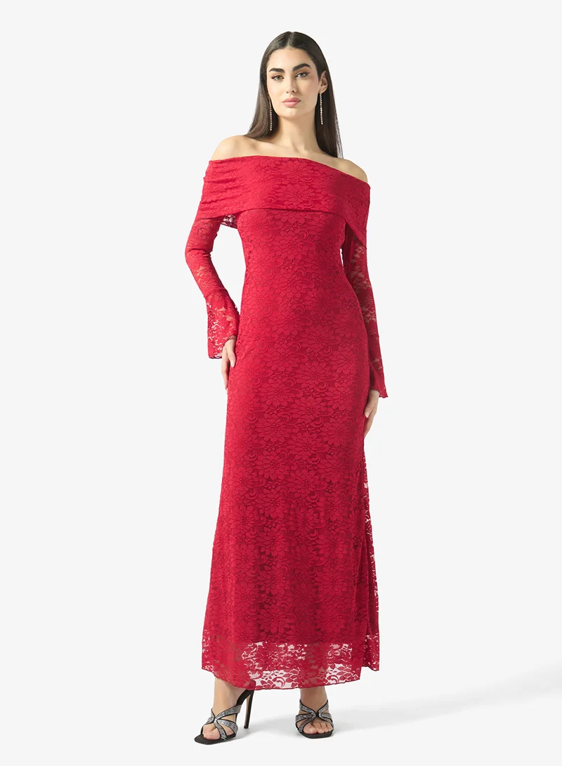 Ginger Off Shoulder Lace Bodycon Fishtail Dress