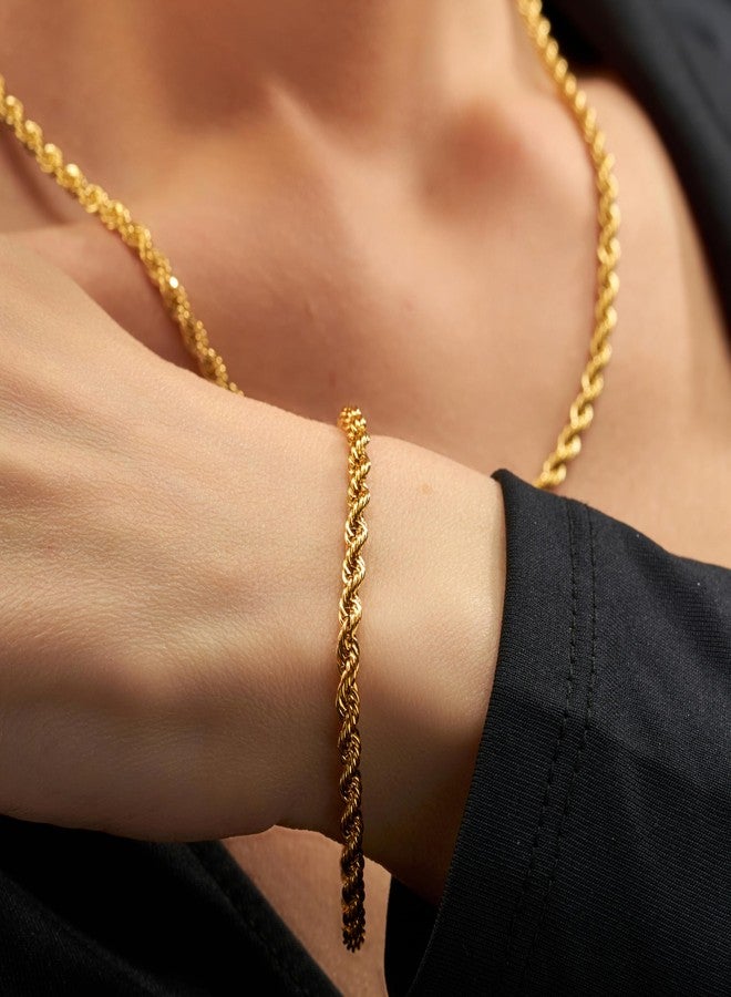 LIFETIME JEWELRY 4mm Rope Chain Bracelet 24k Real Gold Plated for Women and Men (Gold, 8 inches) - Image 2