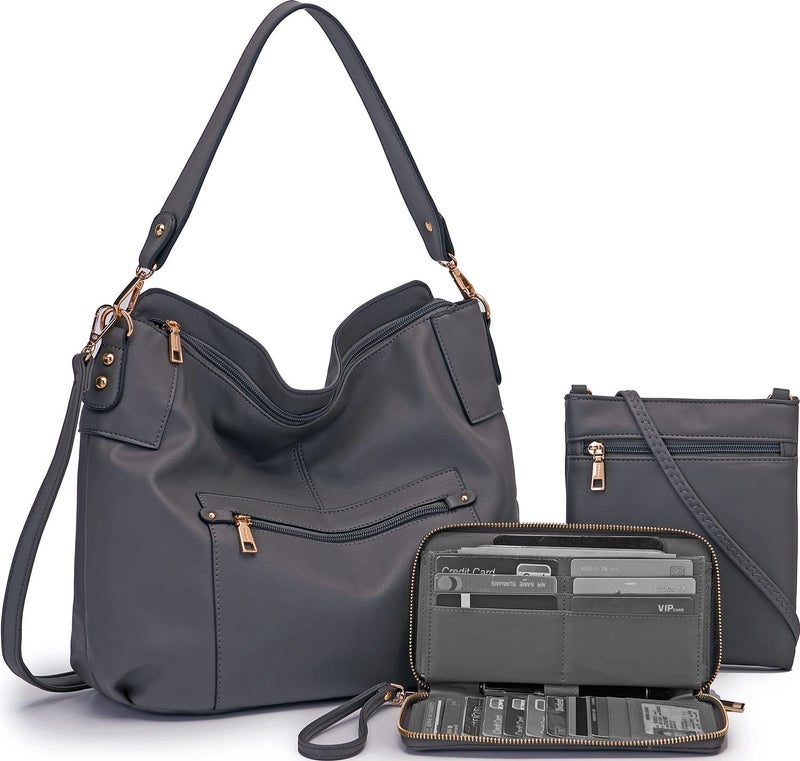 Idesort Large Crossbody Bags Ladies Shoulder Handbags Purse and Wallet Set for Women Totes Hobo Purses DarkGrey - Image 1