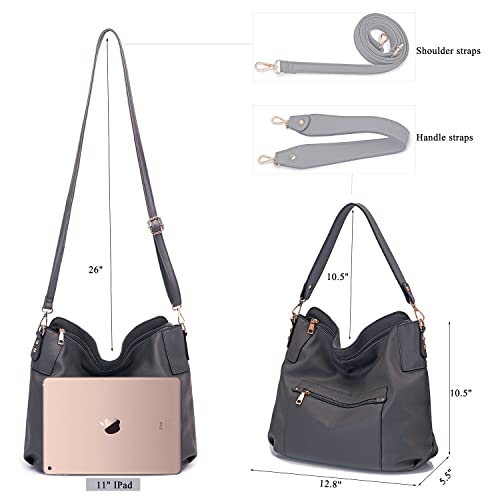 Idesort Large Crossbody Bags Ladies Shoulder Handbags Purse and Wallet Set for Women Totes Hobo Purses DarkGrey - Image 4