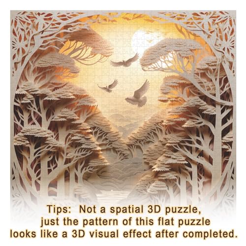 PPuzzling Forest Sunset Puzzles for Adults 1000 Pieces Difficult Challenge Tree of Life Jigsaw Puzzles Autostereoscopy River Scene Paper Art Puzzles as Wall Decor - Image 5