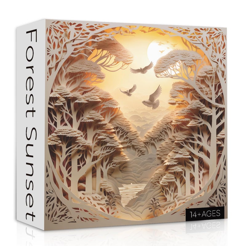 PPuzzling Forest Sunset Puzzles for Adults 1000 Pieces Difficult Challenge Tree of Life Jigsaw Puzzles Autostereoscopy River Scene Paper Art Puzzles as Wall Decor - Image 3