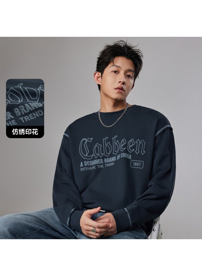 Cabbeen Men's Hoodie With Embroidered English Print, Comfortable And Soft Winter Long Sleeve Hoodie - Image 2