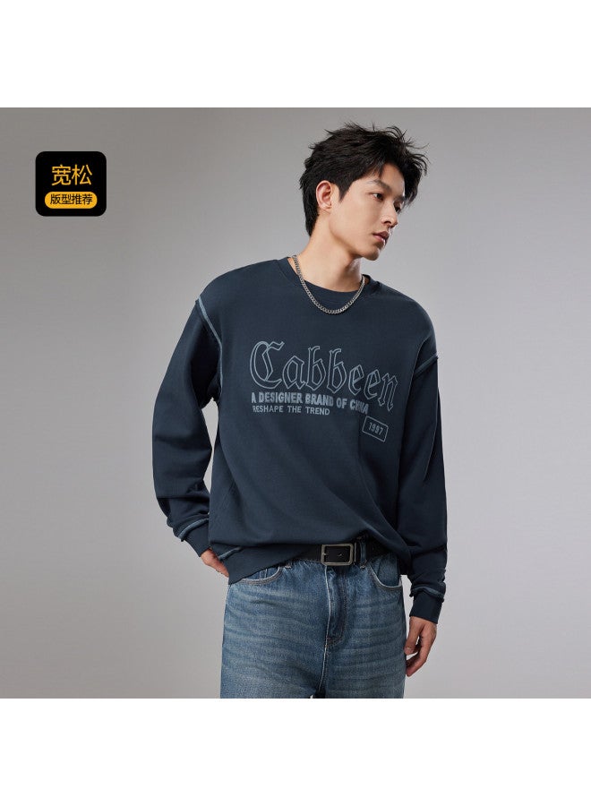 Cabbeen Men's Hoodie With Embroidered English Print, Comfortable And Soft Winter Long Sleeve Hoodie - Image 3