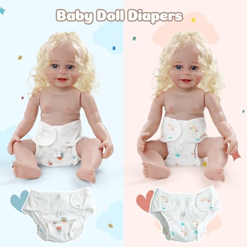 JIZHI 4 Pcs Reborn Baby Doll Diapers Reusable for 17-24 Inch Babydolls, Dolls Underwear Washable Dolls Diapers with Cute Patterns for Lifelike Reborn Baby Doll Accessories - Image 4