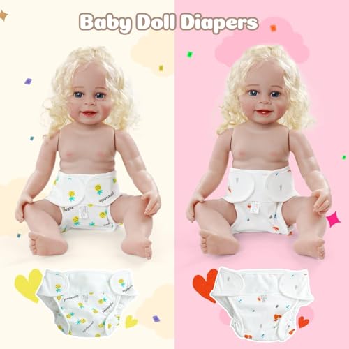JIZHI 4 Pcs Reborn Baby Doll Diapers Reusable for 17-24 Inch Babydolls, Dolls Underwear Washable Dolls Diapers with Cute Patterns for Lifelike Reborn Baby Doll Accessories - Image 5